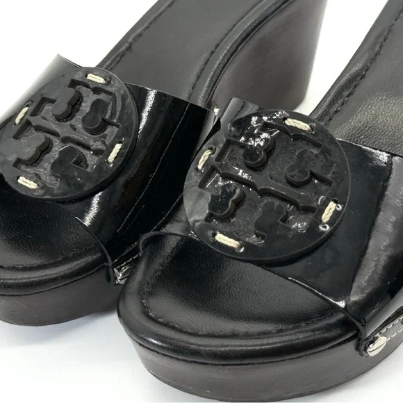 Tory Burch Patti Black Wedge Sandals 9 - Picture 4 of 10